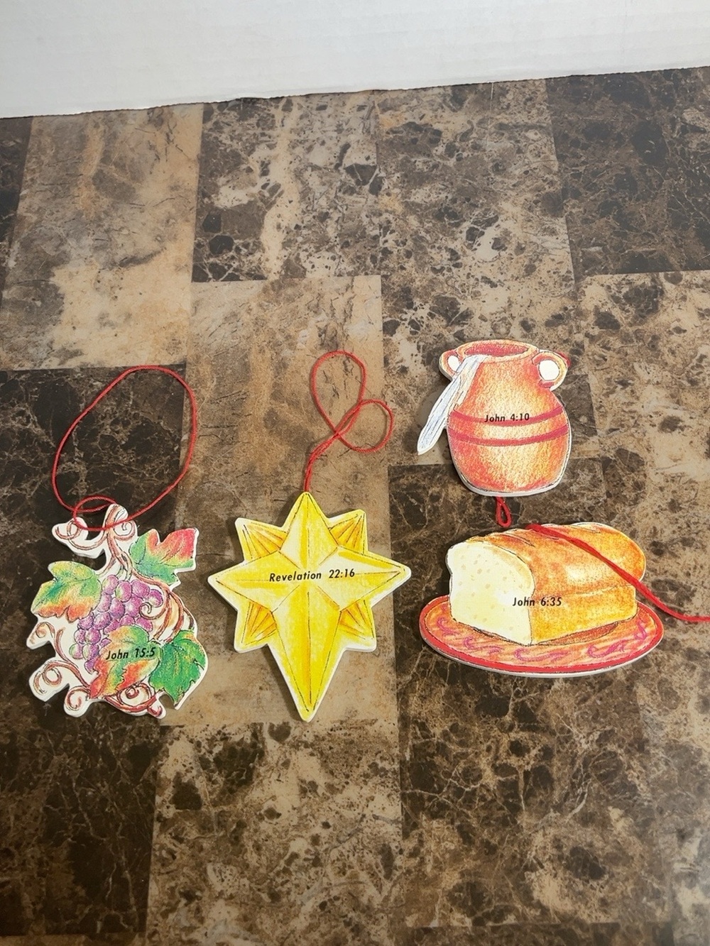 Handmade Yellow Star & Fruit Hanging Ornaments - Christian Scripture Designs